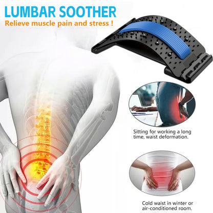 Back Stretcher - 4-Level Adjustable Lumbar Support Board & Back Cracker for Lower Back Pain Relief, Home Office Use (Blue)