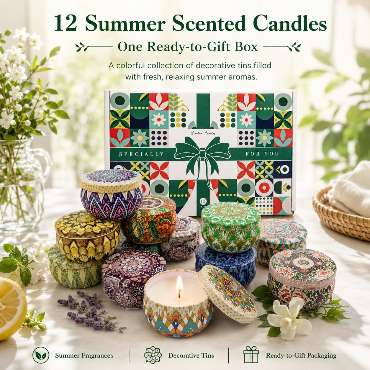 Scented Candles Gift Set, 12 Pack Soy Wax Candles for Home, 12 Scents, Aromatherapy Travel Tins with Gift Box for Women, Birthday, Housewarming, Relaxation