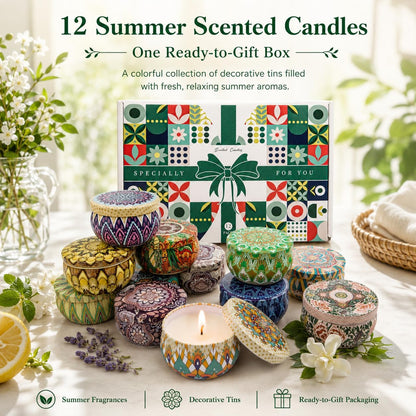 Scented Candles Gift Set, 12 Pack Soy Wax Candles for Home, 12 Scents, Aromatherapy Travel Tins with Gift Box for Women, Birthday, Housewarming, Relaxation