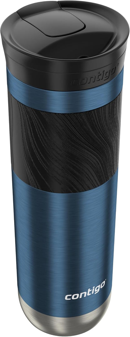Contigo SNAPSEAL Insulated Stainless Steel Travel Mug with Grip 20oz. Blue Corn Transparent Satin & Midnight Berry