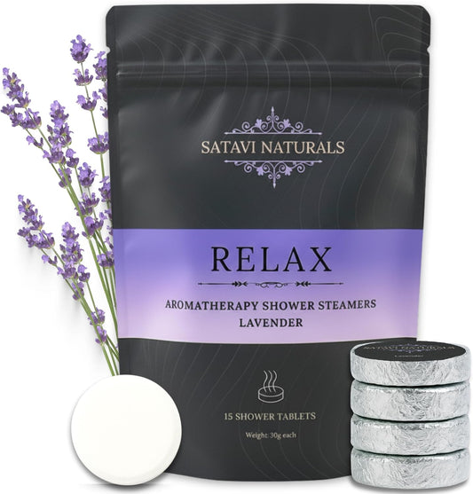 Lavender Shower Steamers (15-Pack) - Aromatherapy Valentine’s Day Gifts - Natural Essential Oil Spa Tablets for Relaxation & Stress Relief