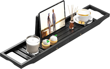 Bathtub Tray Caddy - Bath Tray - Bath Tub Table Tray Caddy - Bamboo Bath Tray for Tub