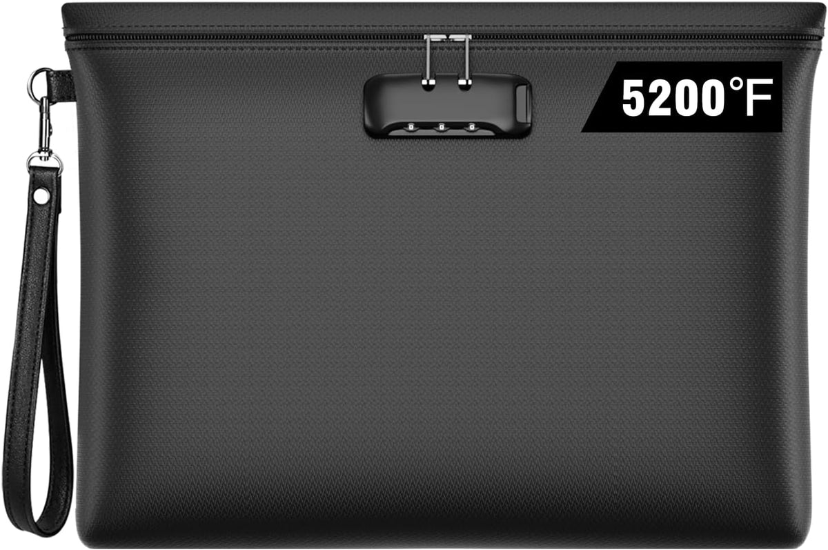 Fireproof Document Bag with Lock,Waterproof Money Pouch,14.3"x10.2"
