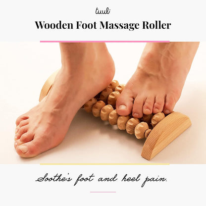 tuuli Wooden Foot Massager, Grooved Muscle Roller, Helps Ease Muscle Tension and Improve Blood Circulation, Natural Wood Therapy Massage Tools for Feet (M)