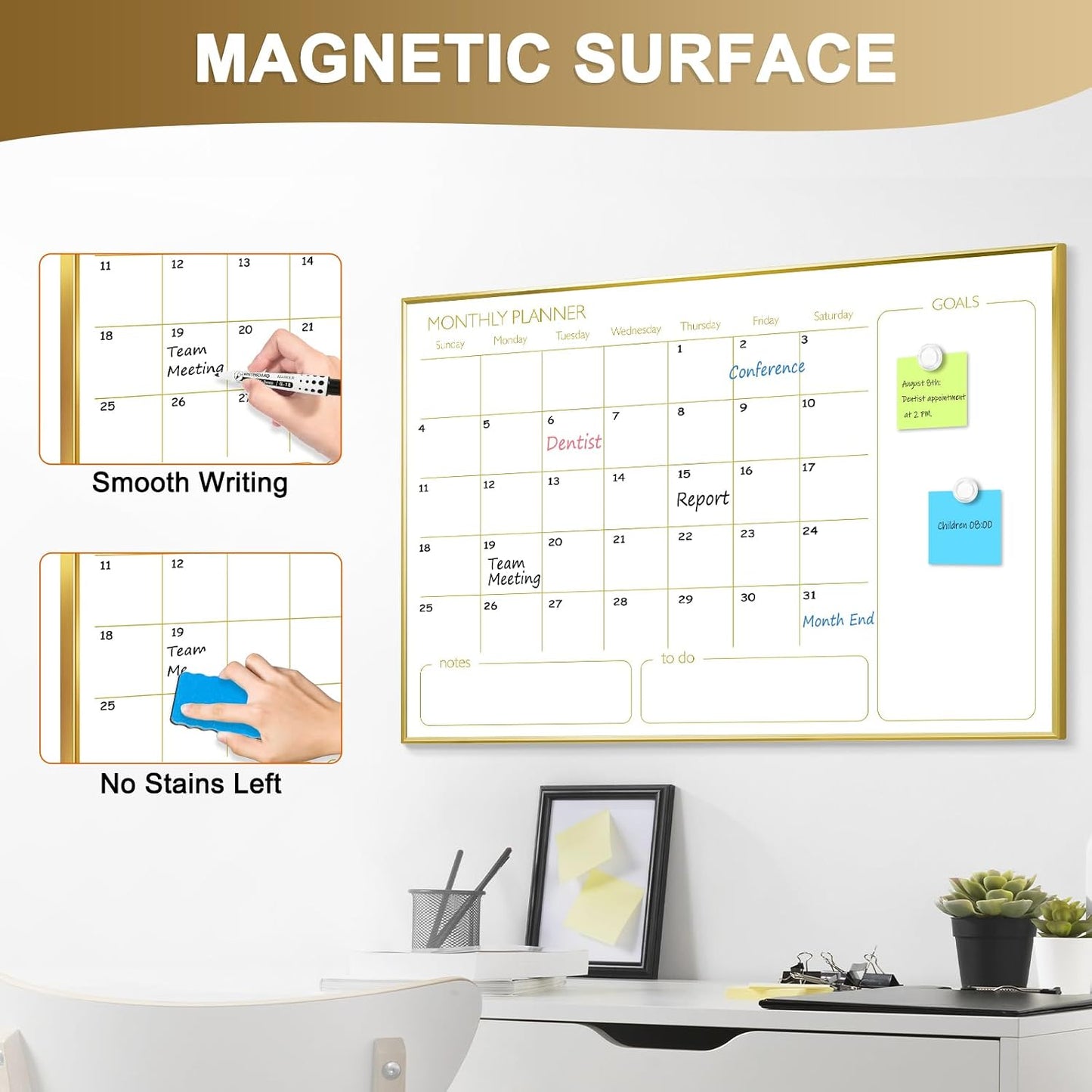 Dry Erase Calendar Whiteboard, 24''x18'', Monthly White Board Planner