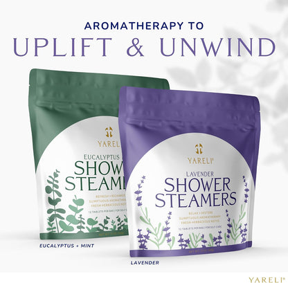 Yareli Eucalyptus Mint Shower Steamers Aromatherapy – Potent Essential Oils, Slow-Dissolve Tablets for Daily Shower Self-Care – Dye-Free, Made in USA – 12 Pack