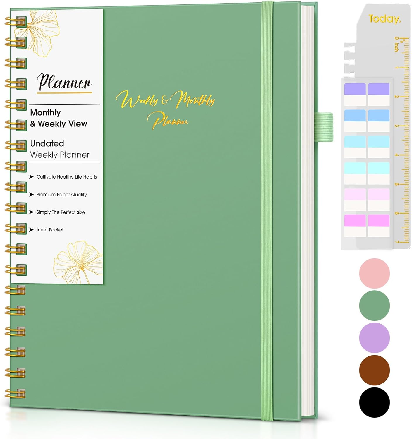 Undated Weekly and Monthly Planner, B5 Large Weekly To Do List Notebook with Goal & Habit Tracker Organizer, Hardcover Spiral Bound Blank Monthly Planner for Work School Home 7.4" x 9.64" Black