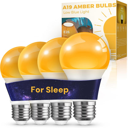 L LOHAS LED Sleep aid Amber Light Bulbs, Blue Light Blocking, A19 9W(60 Watt Equivalent) Dim Light Bulbs, 1800K Warm Light Bulb, E26 Base, 2 Pack