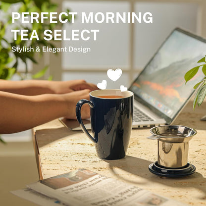 Sweese 15oz Porcelain Tea Mug with Infuser and Lid – Microwave Safe, Ergonomic Handle, Lead-Free Glaze, for Loose Leaf Tea