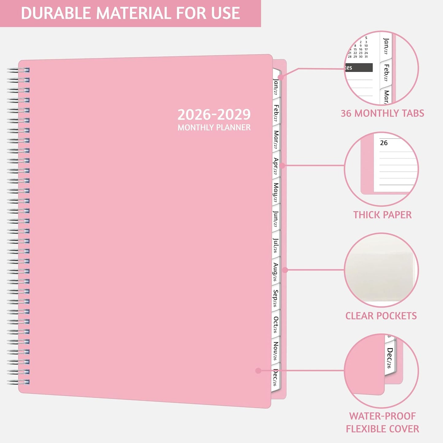 Monthly Planner 2026-2029, 36 Months Calendar Planner 2026-2029 from Jul 2026 – Jun 2029, 8.5'' x 11'' with Ruled Spread, Flexible Cover, Spiral Wirebound, Pocket, Coated Tabs, Notes ＆ Habit Tracker