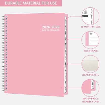 Monthly Planner 2026-2029, 36 Months Calendar Planner 2026-2029 from Jul 2026 – Jun 2029, 8.5'' x 11'' with Ruled Spread, Flexible Cover, Spiral Wirebound, Pocket, Coated Tabs, Notes ＆ Habit Tracker