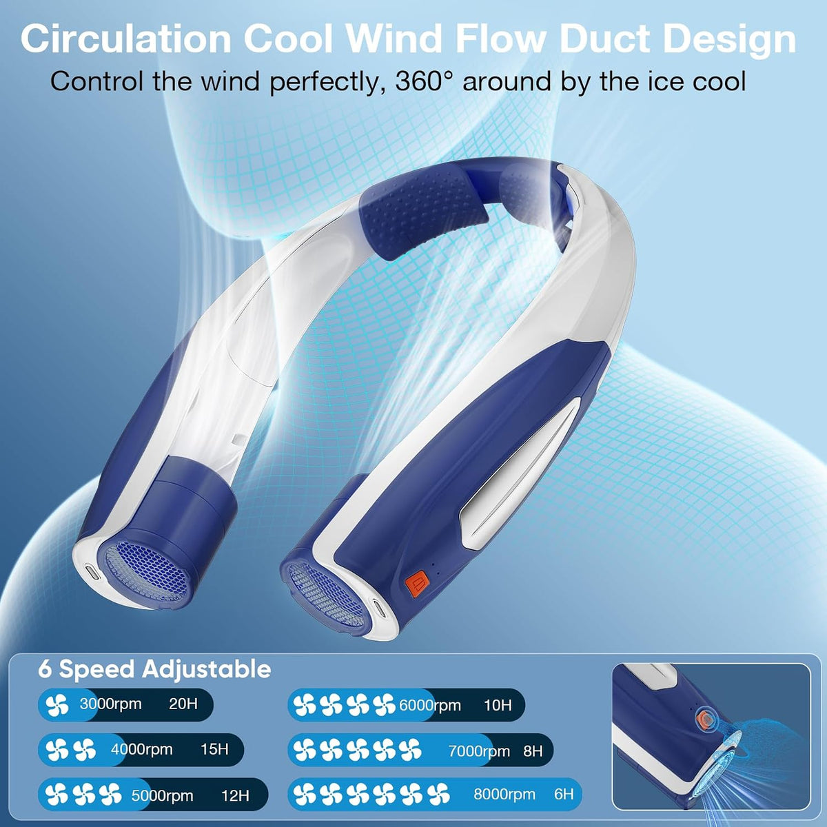 Hionly AI Neck Fan, 6 Speeds Adjustable Portable Personal Fan Rechargeable, Faster Cooling Wearable Fan, Ultra Quiet for Home, Office, Travel, Outdoor