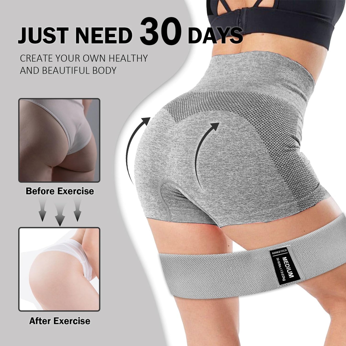 KANGFITER Non-Slip Fabric Resistance Bands for Working Out 3 Levels
