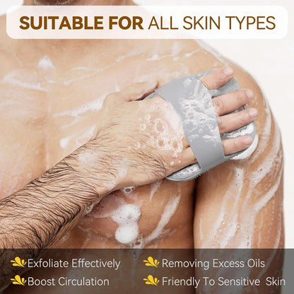 Silicone Body Scrubber for Men Women, Friendly Shower Body Scrubber for Sensitive Skin, Silicone Loofahfor Showering with Richer Foam Bristles and Anti-Slippery Handle, Gray
