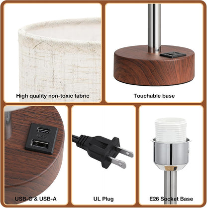 Dicoool Touch Bedside Table Lamp with USB - 3 Way Dimmable Wood Lamp for Bedroom Nightstand, Desk Lamp with Charging Station for Dorm, Living Room, Office, Kids Room, Small, 14in
