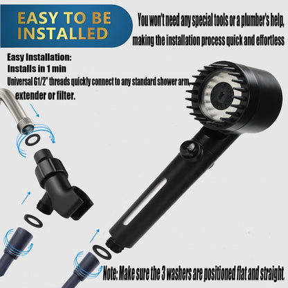 Shower Head with Handheld, Shower Heads High Pressure, High Flow Even with Low Water Pressure-Hand Held Showerhead Set,3 Modes Filtered Showerhead with 59″Replacement Hose/Bracket/Cotton Filters