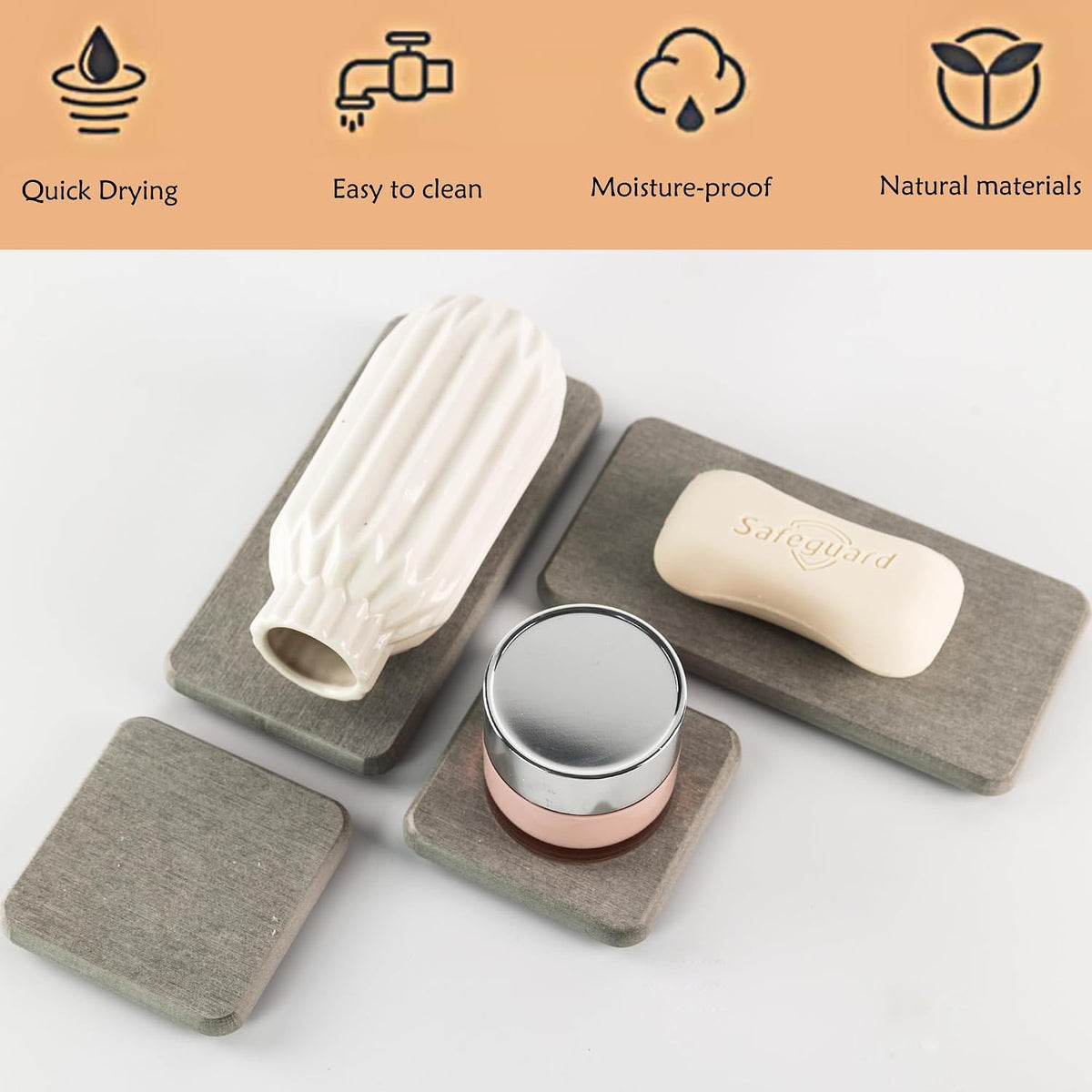 NiuYichee Set of 4 Water Absorbent Diatomite Coasters, Dish Soap Stone Tray