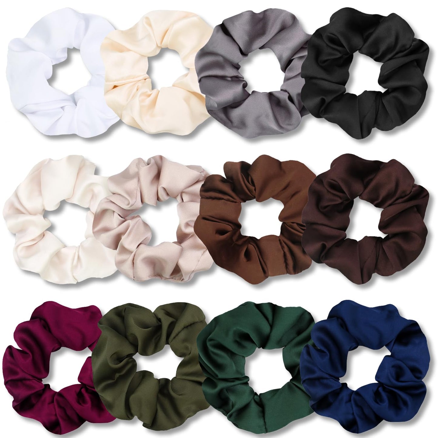 IVARYSS Scrunchies for Hair Sleep, Premium Satin Soft Than Silk for Women Curly Hair, Cute Bands Ties for Girls Thin | Thick Hair Styling, 12 Pack, Black