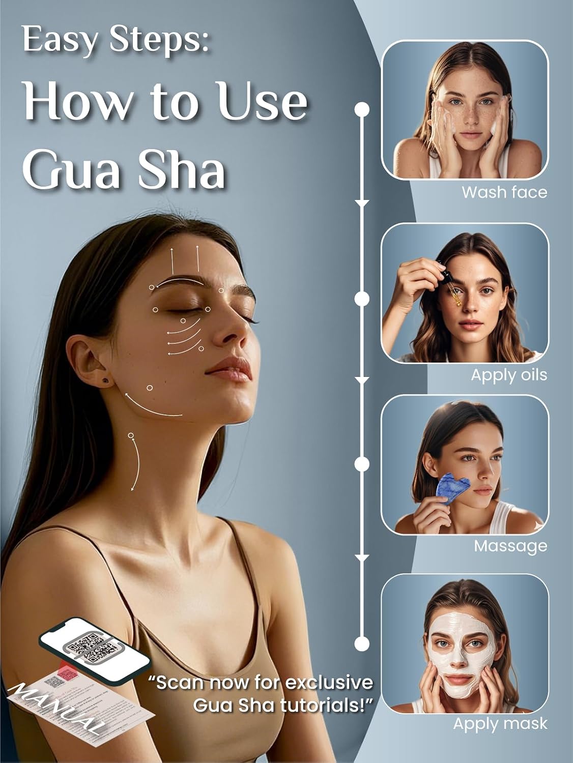 Rena Chris Gua Sha Facial Tools: Jade Stone Guasha Tool for Face Acupuncture Therapy, Facial Massager for Jawline Sculpting and Puffiness Reducing (Green)
