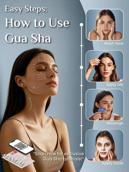 Rena Chris Gua Sha Facial Tools: Jade Stone Guasha Tool for Face Acupuncture Therapy, Facial Massager for Jawline Sculpting and Puffiness Reducing (Green)