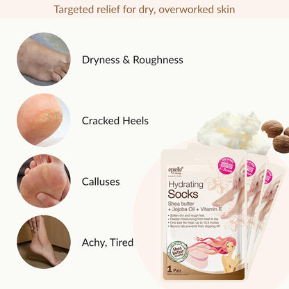 Epielle Hydrating Foot Mask 6 Pairs, Relieve and Soften with Shea Butter & Jojoba Oil, Deep Moisturizing Socks for Dry, Cracked Feet, Self Care Gifts for Women, Spa Kit