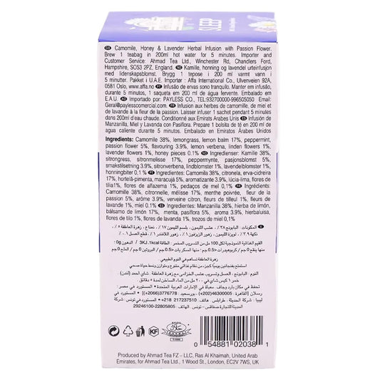 Ahmad Tea Herbal Tea, Camomile, Honey, & Lavender 'Sleep' Natural Benefits Teabags, 20 ct (Pack of 1) - Decaffeinated & Sugar-Free
