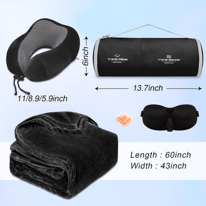 urnexttour Travel Pillow and Blanket Set Neck Pillow Airplane Foam Black