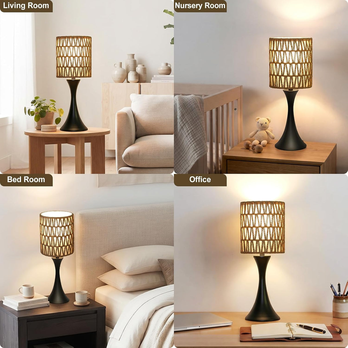 3 Way Touch Control Table Lamp, Dimmable Bedside Desk Lamp with Metal Base Modern Nightstand Lamp Stylish Grey Shade Simple Side Table Lamp for Bedroom, Living Room, Office or Den LED Bulb Included