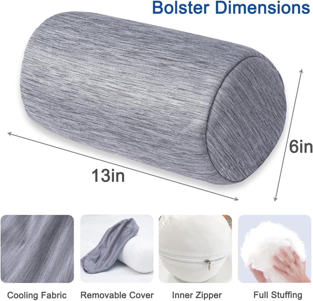 1 MIDDLE ONE Round Cylinder Bolster Pillow with Removable Velvet Cover, Tube Roll Cervical Pillow for Head, Neck, Back and Legs Support, 13"x 6", Blue
