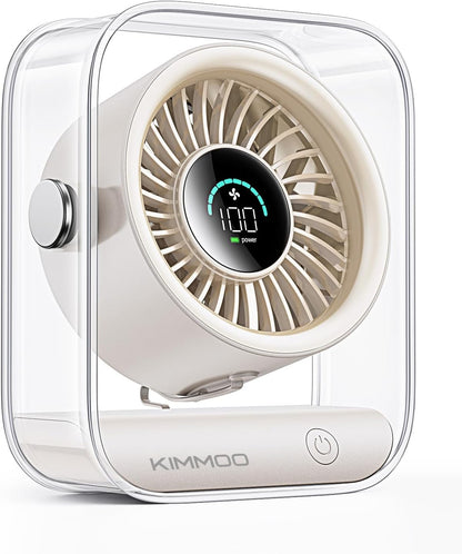 KIMMOO Rechargeable USB Desk Fan, Quiet Table Fan with Turbo Airflow, 100 Speeds, Digital Display, 90° Rotating, Small Battery Desktop Fans for Bedroom Home Office Travel, Black