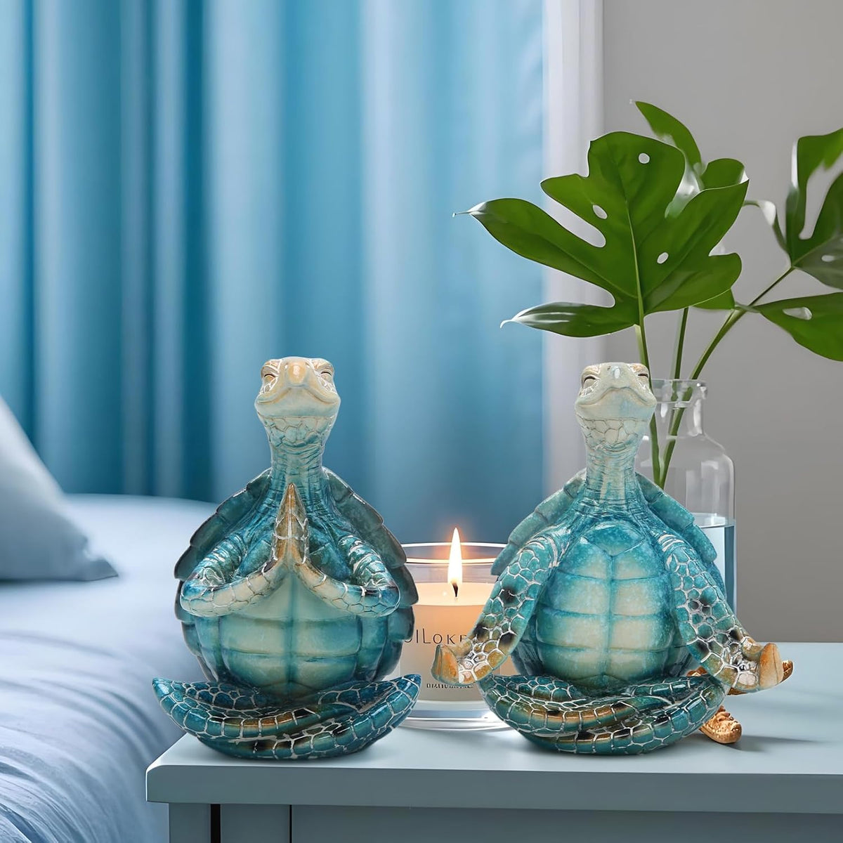 Hodao 2PCS Sea Turtle Meditation Yoga Figurines, Coastal Beach Decor