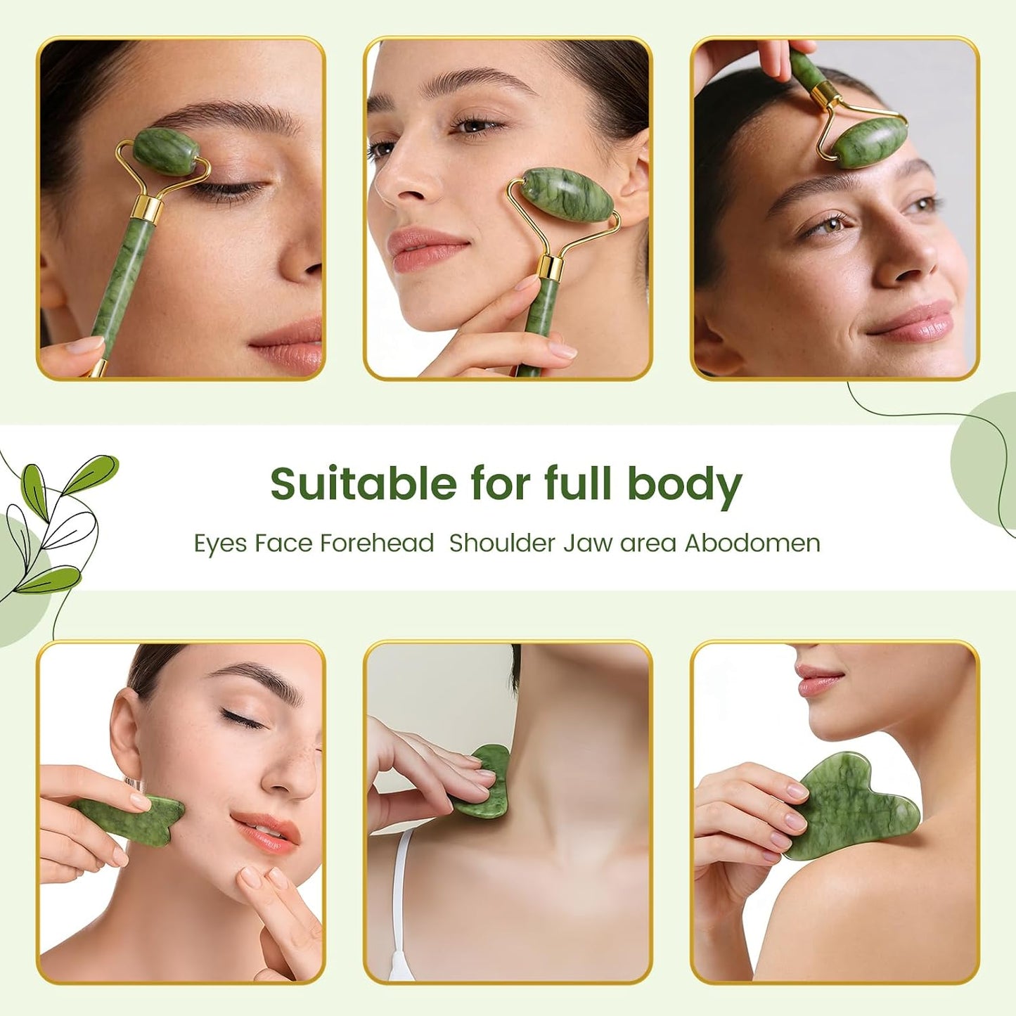Jade Roller & Gua Sha Set - Natural Jade Face Roller Facial Massage Skincare Tools for Women,Reduce Puffiness and Fine Lines (Forest Green) | natural jade roller,gua sha tool,ice roller to reduce puffiness,dual head massage roller
