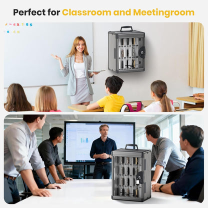 Glosen 24 Slots Cell Phone Locker, Portable Phone Storage Cabinet [Wall Mounted] [Aluminum Alloy] Cellphone Lock Box with Key & Handle for School Classroom Office Exam (Black)