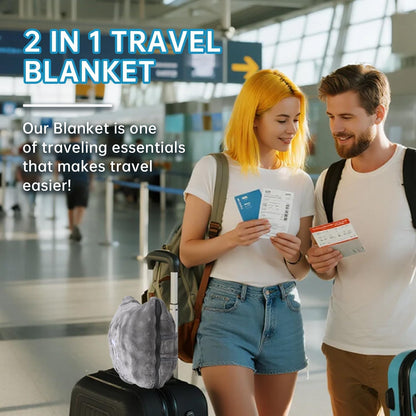 Travel Blanket and Pillow-2-in-1, Ultra-Soft&Compact, Airplane Blanket with Hand Luggage Belt and Backpack Clip,Travelers Accessories Gifts, 61x43 Inches(Pink