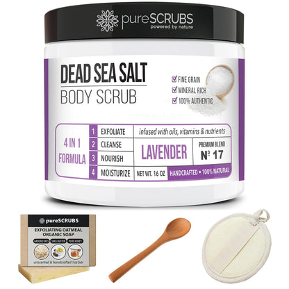 pureSCRUBS Premium Cucumber Body Scrub Set, Exfoliating Dead Sea Salt Scrub