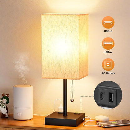 aooshine Small Table Lamp for Bedroom - Bedside Lamps for Nightstand, Minimalist Night Stand Light Lamp with Square Fabric Shade, Desk Reading Lamp for Kids Room Living Room Office Dorm