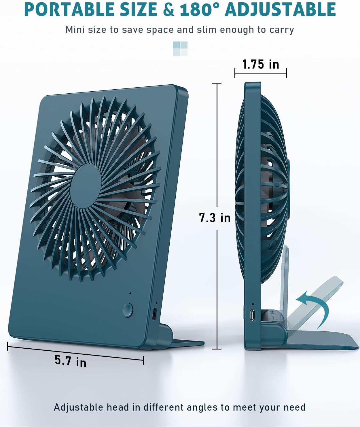 Zuvas Desk Fan Battery Operated Fan Rechargeable 180°Tilt Folding Personal Fan Ultra Quiet Small Portable 3 Speed Adjustable Strong Wind Fan For Office Bedroom Home Desktop Camping (White)