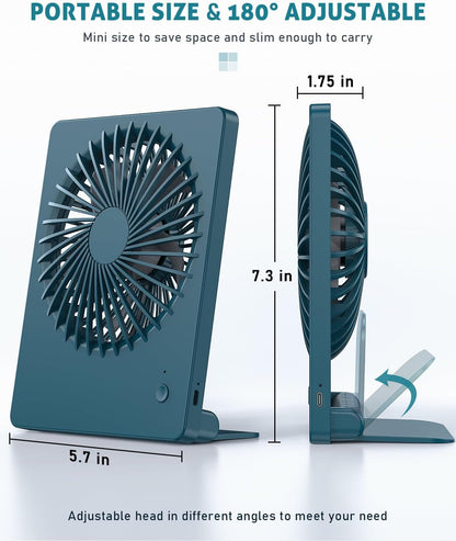 Zuvas Desk Fan Battery Operated Fan Rechargeable 180°Tilt Folding Personal Fan Ultra Quiet Small Portable 3 Speed Adjustable Strong Wind Fan For Office Bedroom Home Desktop Camping (White)
