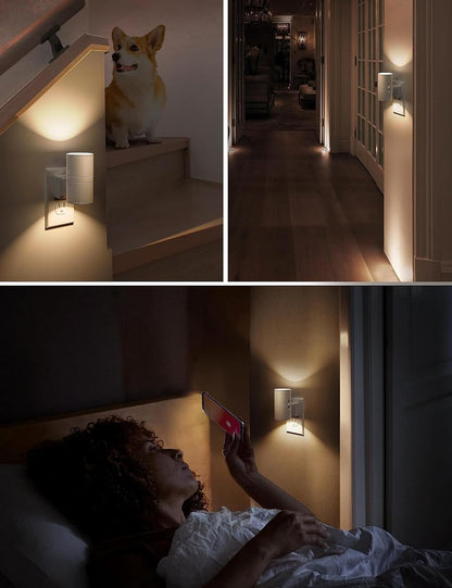 L LOHAS LED Night Light, Amber Nightlight, Dimmable Night Light 100LM, Light Sensor, Yellow Nightlight, Sleep Light for Kids, Soft & Warm Light for Bedroom, Hallway, Bathroom, 2 Pack