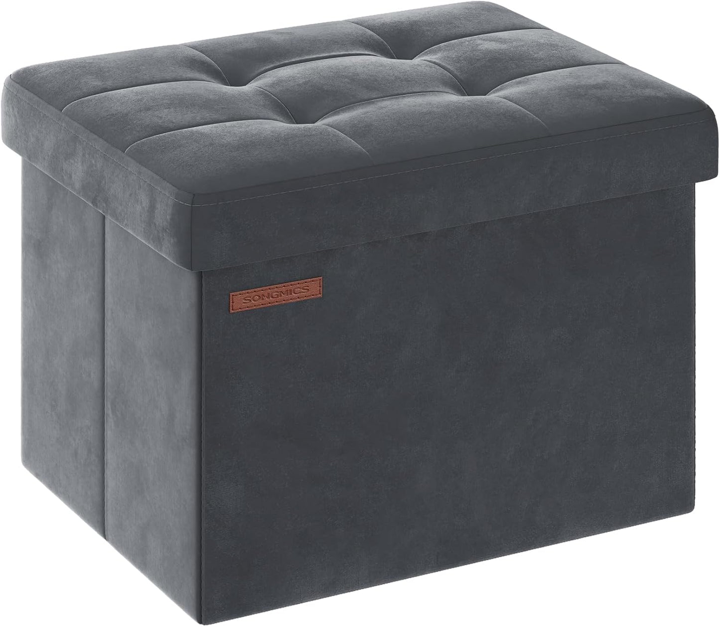 SONGMICS Small Folding Storage Ottoman, Foot Rest Stool, Cube Footrest, Synthetic Leather, 12.2 x 16.1 x 12.2 Inches, 286 lb Capacity, for Living Room, Bedroom, Dorm, Ink Black ULSF100B01
