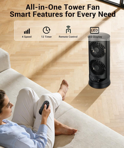 KopBeau Tower Fan for Bedroom, Portable Desk Table Fan with Remote,4 Speeds,12H Timer,60° & 110° Oscillating Electric Fans that Blow Cold Air,Fast Cooling Fan for Home Office Dorm