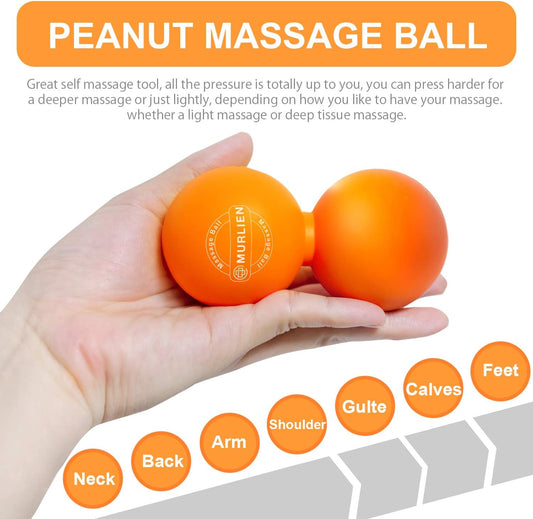 Peanut Massage Ball, Double Lacrosse Ball for Myofascial Release, Trigger Point Therapy, Muscle Relief, Acupoint Massage, Alleviating Neck, Shoulder, Back, Legs, or Muscle Tension - Orange