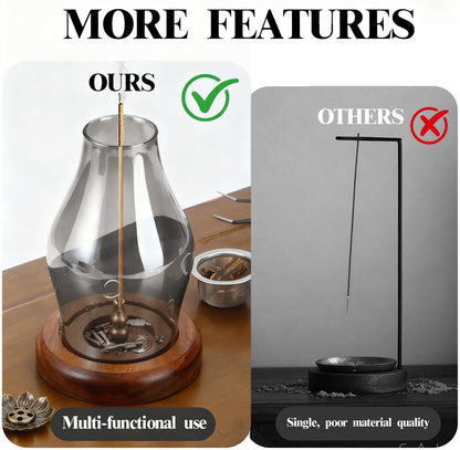 Glass Incense Holder for Sticks, Wooden Incense Stick Holder with Ash Catcher, Modern Insence-Stick Holder, Anti-Ash Flying Incent Holder for Yoga Spa Meditation Zen Home Decor (Transparent)