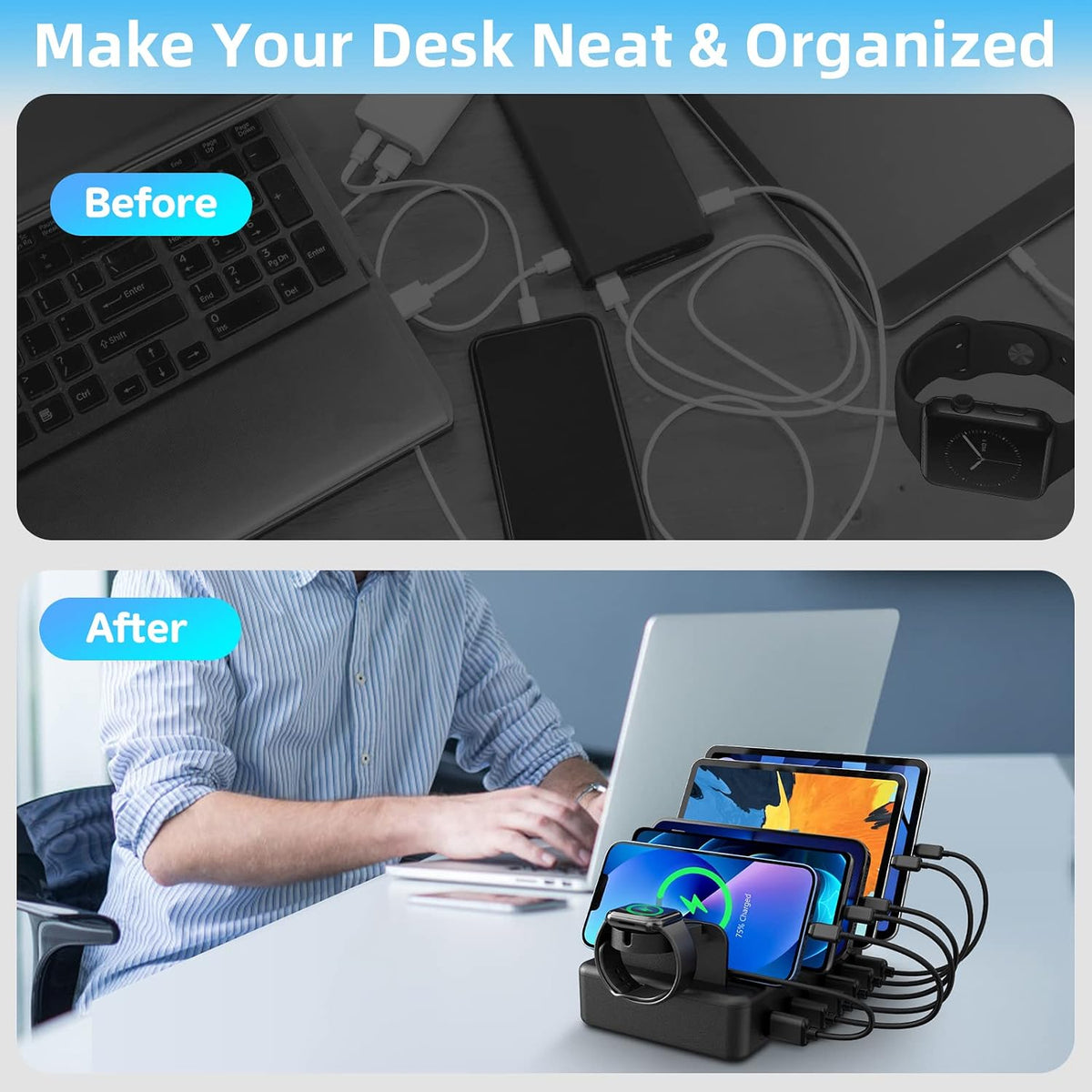 Charging Station for Multiple Devices, 50W 6 Ports Charging Dock with Stand