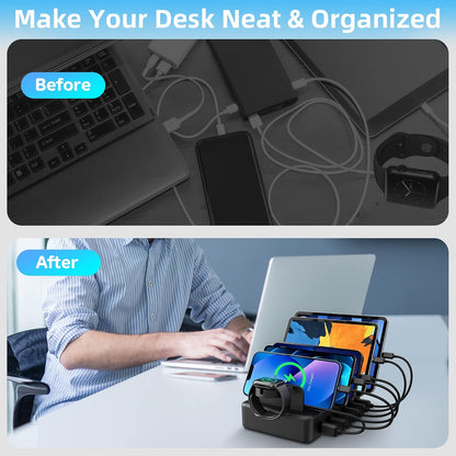 Charging Station for Multiple Devices, 50W 6 Ports Charging Dock with Stand