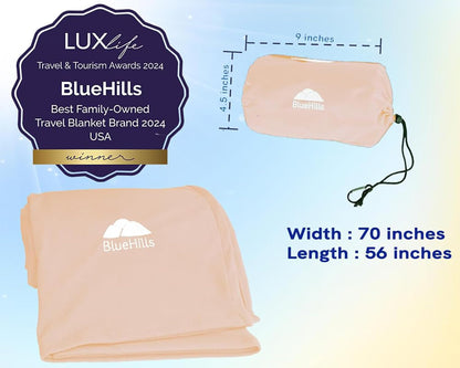 BlueHills Travel Blanket Pillow Compact Lightweight Pocket Size Airplane Traveling Essential Flight Trip Throw in Bag Portable Case Plane Accessory Gray L01
