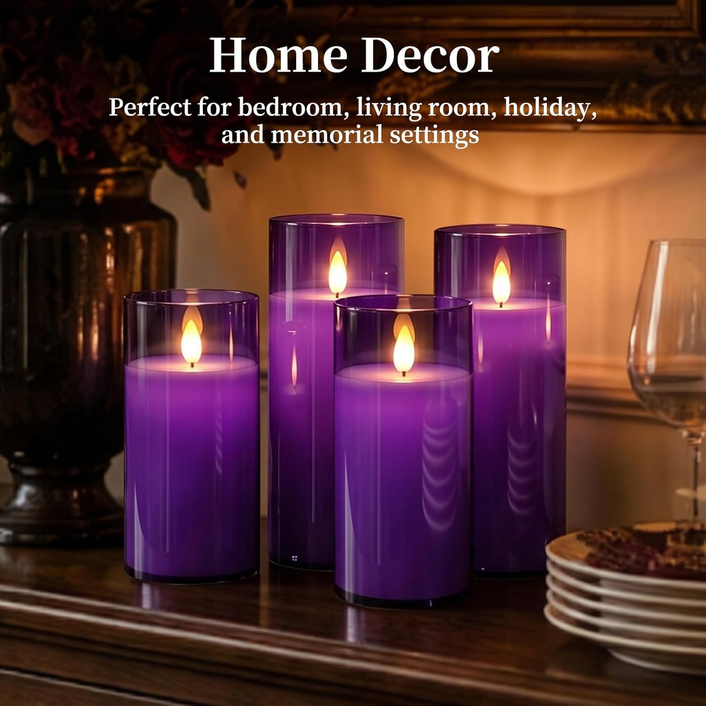 Homemory Gray Flickering Flameless Candles, Battery Operated Acrylic LED Pillar Candles with Remote Control and Timer, Halloween Decor, Set of 5