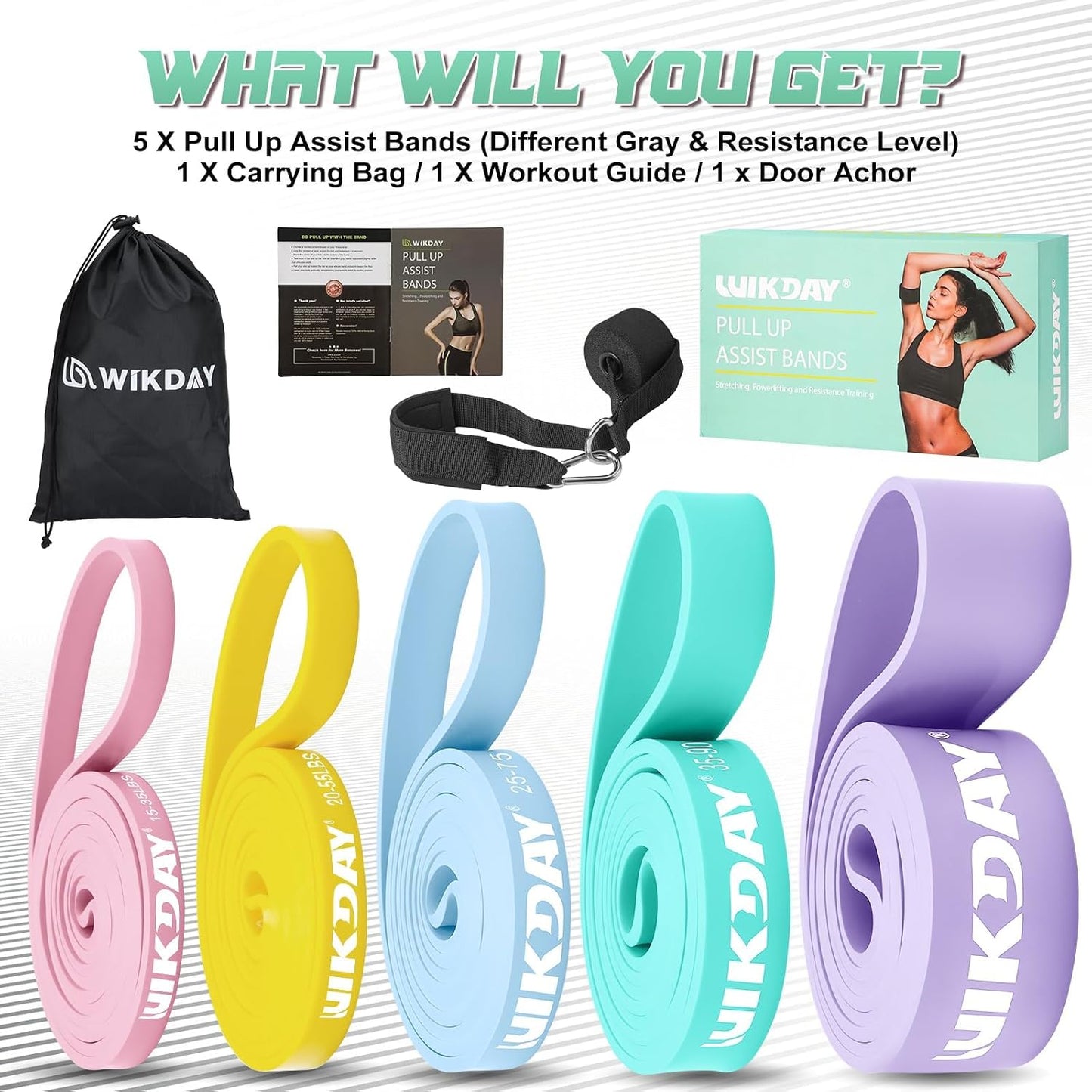 WIKDAY Resistance Bands for Working Out, Exercise Bands, Workout Bands, Pull Up Assistance Bands for Body Stretching Training Physical Therapy Muscle Training for Men & Women