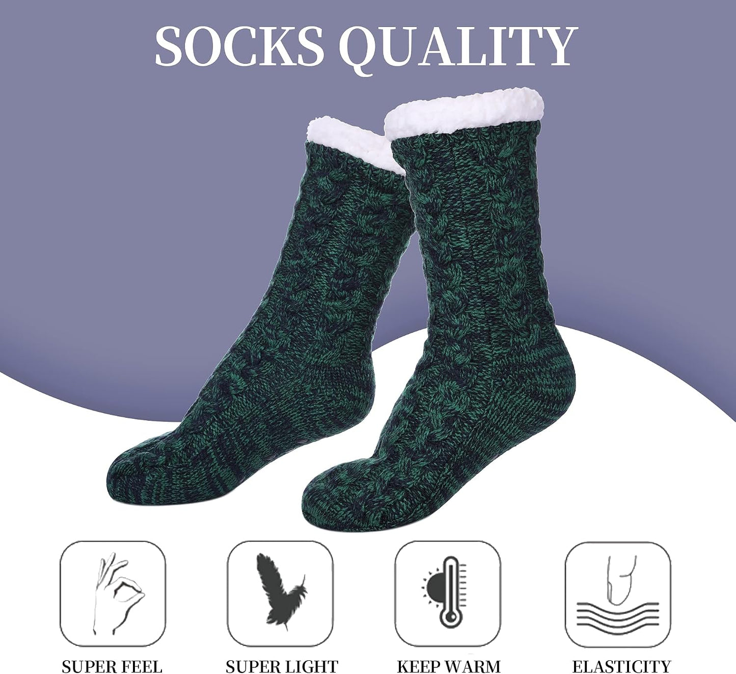 SDBING Women's Winter Super Soft Warm Cozy Fleece Lined Fuzzy Slipper Socks with Grippers