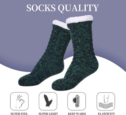 SDBING Women's Winter Super Soft Warm Cozy Fleece Lined Fuzzy Slipper Socks with Grippers
